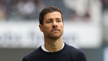 Leverkusen's Spanish head coach Xabi Alonso is pictured ahead of the start of the German first division Bundesliga football match between Eintracht Frankfurt and Bayer 04 Leverkusen in Frankfurt am Main, western Germany, on October 15, 2022. (Photo by Daniel ROLAND / AFP) / DFL REGULATIONS PROHIBIT ANY USE OF PHOTOGRAPHS AS IMAGE SEQUENCES AND/OR QUASI-VIDEO