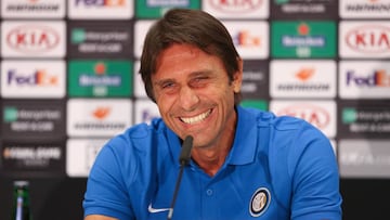 Soccer Football - Europa League - Inter Milan Press Conference - Merkur Spiel-Arena, Dusseldorf, Germany - August 16, 2020 Inter Milan coach Antonio Conte during a press conference UEFA Pool/Handout via REUTERS ATTENTION EDITORS - THIS IMAGE HAS BEEN S