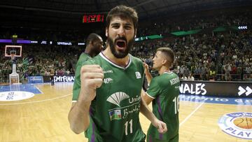 Dani Díez, jugador del Unicaja, celebra el pase a las semifinales de la Liga Endesa.