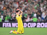 GUADALUPE, MEXICO - MARCH 31: Ahmed Basil of Irak celebrates after winning and qualifying to the World Cup the FIFA World Cup 2026 Play-Off tournament final match between Irak and Bolivia at Estadio Monterrey on March 31, 2026 in Guadalupe, Mexico. Azael Rodriguez/Getty Images/AFP (Photo by Azael Rodriguez / GETTY IMAGES NORTH AMERICA / Getty Images via AFP)