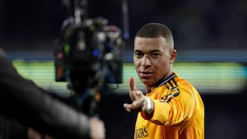 Mbappé celebra un gol con el Real Madrid en LaLiga EA Sports frente al Valladolid.