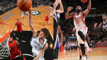 Brook Lopez (izquierda) y James Harden (derecha).