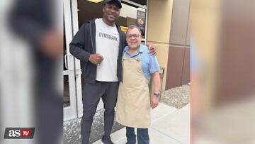 The UFC fighter broke the door to a convenience store and the owner was furious, but after he offered to pay the damages, they posed together for a photo.