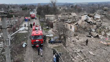 A drone view shows residential buildings destroyed by a Russian missile strike, amid Russia's attack on Ukraine, in Zaporizhzhia, Ukraine March 22, 2024. Head of Zaporizhzhia Regional Military Administration Ivan Fedorov via Telegram/Handout via REUTERS ATTENTION EDITORS - THIS IMAGE HAS BEEN SUPPLIED BY A THIRD PARTY. NO RESALES. NO ARCHIVES.
