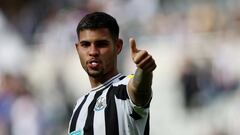 Soccer Football - Premier League - Newcastle United v Nottingham Forest - St James' Park, Newcastle, Britain - August 6, 2022 Newcastle United's Bruno Guimaraes celebrates after the match Action Images via Reuters/Lee Smith EDITORIAL USE ONLY. No use with unauthorized audio, video, data, fixture lists, club/league logos or 'live' services. Online in-match use limited to 75 images, no video emulation. No use in betting, games or single club /league/player publications.  Please contact your account representative for further details.