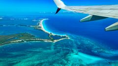 Cancun as seen from an airplane window