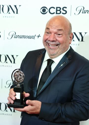 Casey Nicholaw poses with the award for Best Choreography for "Some Like it Hot" at the 76th Annual Tony Awards in New York City, U.S., June 11, 2023. REUTERS/Amr Alfiky