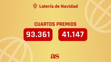 41147 y 93361, cuarto premio del sorteo de la Lotería de Navidad 2023.