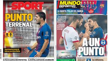 Portadas de los diarios Sport y Mundo Deportivo del d&iacute;a 1 de noviembre de 2017.