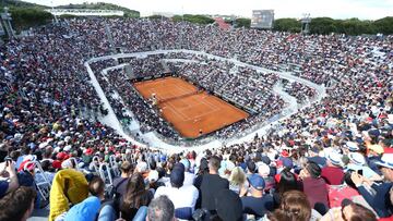 Imagen de la pista del Foro It&aacute;lico durante la final del Masters 1.000 de Roma entre Rafa Nadal y Novak Djokovic.