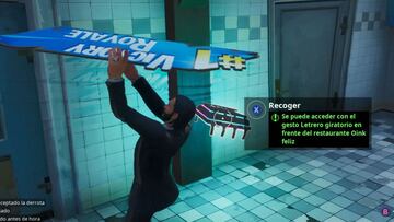 Fortnite Battle Royale: cómo conseguir el Fortbyte #60 con el gesto Letrero giratorio en frente del restaurante Oink feliz