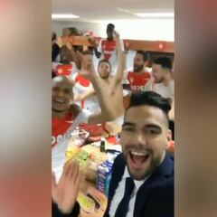 Falcao lideró así la celebración del Mónaco en el camarín