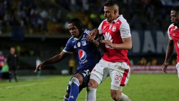 Juan Camilo Salazar y Yeison Gordillo en el cl&aacute;sico entre Santa Fe y Millonarios por la Liga &Aacute;guila I-2018