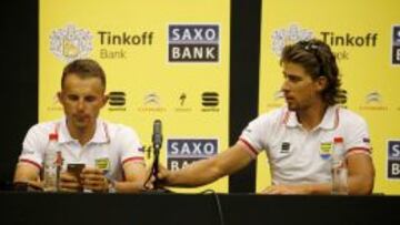 Rafal Majka y Peter Sagan en la rueda de prensa previa al inicio de la Vuelta Ciclista a Espa&ntilde;a.