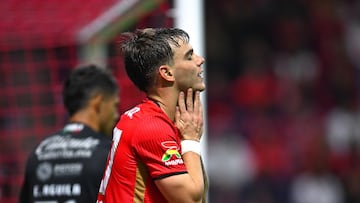 Franco Rossi of Toluca during the 14th round match between Toluca vs Atletico de San Luis as part of the Liga BBVA MX Varonil, Torneo Clausura 2026 at Nemesio Diez Stadium, on April 12, 2026 in Toluca, Estado de Mexico, Mexico.