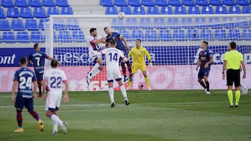 HUESCA, SPAIN - OCTOBER 18: Bruno Gonzalez of Real Valladolid scores his team's first goal during the La Liga Santader match between SD Huesca and Real Valladolid CF at Estadio El Alcoraz on October 18, 2020 in Huesca, Spain. Football Stadiums around