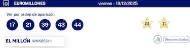 Euromillones: comprobar los resultados del sorteo de hoy, viernes 19 de diciembre