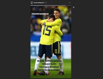 Mensaje de apoyo de James a Quintero.