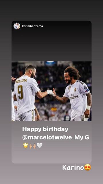 La felicitaci&oacute;n de Benzema a su amigo Marcelo.