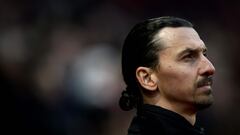 AC Milan's Swedish senior advisor Zlatan Ibrahimovic attends the UEFA Europa League round of 16 play-off match between Rennes and AC Milan at The Roazhon Park Stadium in Rennes, western France, on Febrtuary 22, 2024. (Photo by LOIC VENANCE / AFP)