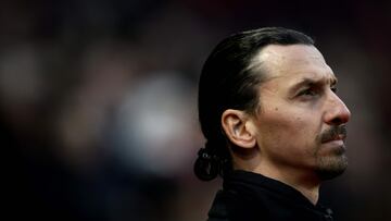 AC Milan's Swedish senior advisor Zlatan Ibrahimovic attends the UEFA Europa League round of 16 play-off match between Rennes and AC Milan at The Roazhon Park Stadium in Rennes, western France, on Febrtuary 22, 2024. (Photo by LOIC VENANCE / AFP)