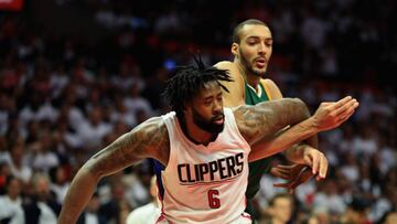 LOS ANGELES, CA - APRIL 25: DeAndre Jordan #6 of the Los Angeles Clippers gains position on Rudy Gobert #27 of the Utah Jazz during the second half of Game Five of the Western Conference Quarterfinals at Staples Center at Staples Center on April 25, 2017 in Los Angeles, California. NOTE TO USER: User expressly acknowledges and agrees that, by downloading and or using this photograph, User is consenting to the terms and conditions of the Getty Images License Agreement. Sean M. Haffey/Getty Images/AFP
== FOR NEWSPAPERS, INTERNET, TELCOS & TELEVISION USE ONLY ==