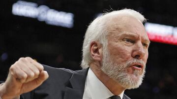 SAN ANTONIO,TX - APRIL 10: San Antonio Spurs head coach Gregg Popovich reacts during the game against the Golden State Warriors at AT&amp;T Center on April 10, 2016 in San Antonio, Texas. The Warriors won 92-86, tying the all-time record for wins in a season with 72. NOTE TO USER: User expressly acknowledges and agrees that , by downloading and or using this photograph, User is consenting to the terms and conditions of the Getty Images License Agreement.   Ronald Cortes/Getty Images/AFP
 == FOR NEWSPAPERS, INTERNET, TELCOS &amp; TELEVISION USE ONLY ==