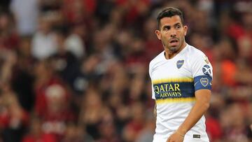 Argentina's Boca Juniors Carlos Tevez reacts during the 2019 Libertadores Cup football match against Brazil's Atletico Paranaense at the Arena da Baixada stadium in Curitiba, on April 02, 2019. (Photo by Heuler Andrey / AFP)