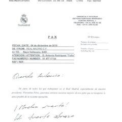 El Madrid desea una pronta recuperación a Toño... ¡por fax!