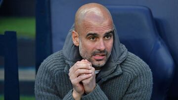 Manchester City&#039;s Spanish manager Pep Guardiola looks on before the UEFA Champions League quarter final second leg football match between Manchester City and Tottenham Hotspur at the Etihad Stadium in Manchester, north west England on April 17, 2019.