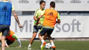 Lucas Vázquez, en el entrenamiento.