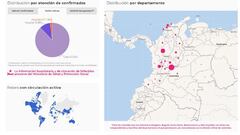 Mapa del coronavirus por departamentos en Colombia. Casos y muertes de este mi&eacute;rcoles 21 de abril de 2021. Hay 100.103 pacientes activos en todo el pa&iacute;s.