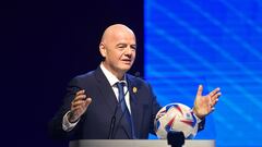 FIFA President Gianni Infantino delivers a speech during Conmebol's 78th Ordinary Congress in Luque, Paraguay on April 11, 2024. (Photo by NORBERTO DUARTE / AFP)