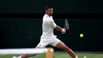 Tennis - Wimbledon - All England Lawn Tennis and Croquet Club, London, Britain - July 8, 2024 Serbia's Novak Djokovic in action during his fourth round match against Denmark's Holger Rune REUTERS/Isabel Infantes