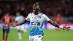 Yony Gonz&aacute;lez celebrando su gol con el Junior en la vuelta de la final de la Liga &Aacute;guila II-2018 ante el Medell&iacute;n en el Atanasio Girardot