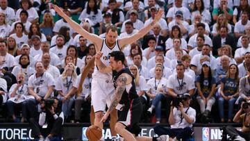 Apr 28, 2017; Salt Lake City, UT, USA; LA Clippers guard JJ Redick (4) defended by Utah Jazz forward Joe Ingles (2) during the third quarter in game six of the first round of the 2017 NBA Playoffs at Vivint Smart Home Arena. Mandatory Credit: Chris Nicoll-USA TODAY Sports