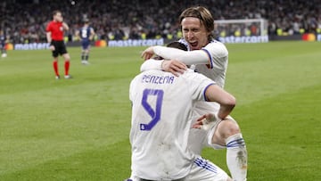 Benzema y Modric, exultantes tras remontar al PSG.