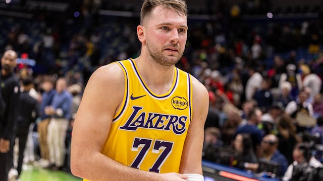 Jan 6, 2026; New Orleans, Louisiana, USA; Los Angeles Lakers forward/guard Luka Doncic (77) heads to the locker room after the game against the New Orleans Pelicans at Smoothie King Center. Mandatory Credit: Stephen Lew-Imagn Images