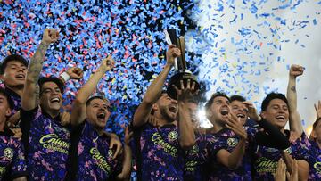 Sep 25, 2024; Columbus, Ohio, USA; Club America players react after defeating the Columbus Crew at Lower.com Field. Mandatory Credit: Katie Stratman-Imagn Images