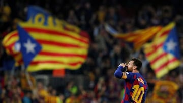 Barcelona's Lionel Messi celebrates scoring their third goal REUTERS/Albert Gea