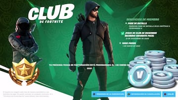 La p&aacute;gina del Club de Fortnite se actualiz&oacute;, mostrando el skin Green Arrow de DC Comics