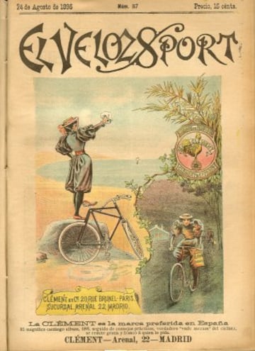 Portada de la revista 'El Veloz Sport'. Fue la única publicación velocipédica que incorporó el color en su portada, todo un lujo para la época que denota el interés, auge y rentabilidad del deporte ciclista en aquel entonces.