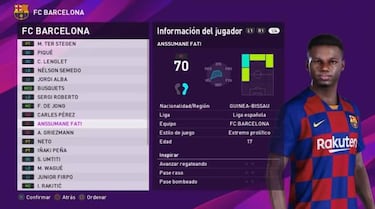 Ansu Fati ya está recreado en PES 2020: esta es su media