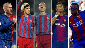 Gudjohnsen, Maxi L&oacute;pez, Larsson, Paulinho y Davids, con el Barcelona.