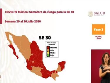 Mapa de México del semáforo epidemiológico del 20 al 26 de julio