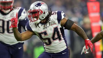 Feb 5, 2017; Houston, TX, USA; New England Patriots middle linebacker Dont'a Hightower (54) reacts after a tackle in the third quarter during Super Bowl LI against the Atlanta Falcons at NRG Stadium. Mandatory Credit: Dan Powers-USA TODAY Sports