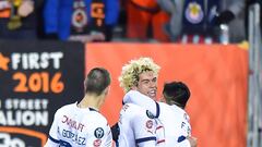   Cade Cowell celebrate this goal 1-3 of Guadalajara during the round one first leg match between Forge FC and Guadalajara as part of the CONCACAF Champions Cup 2024 at Tim Hortons Field Stadium on February 07, 2024 in Hamilton, Ontario, Canada.