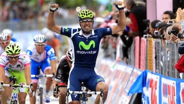 Fran Ventoso celebra la victoria de etapa en la novena etapa del Giro de Italia 2012.