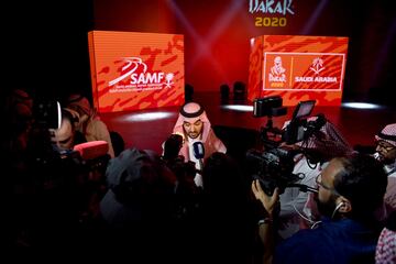 El Principe Abdulaziz bin Turki Al-Faisal, presidente de la autoridad general para el deporte en Arabia Saudí, durante la rueda de prensa tras la presentación.