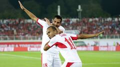 Los jugadores de Jordania celebran uno de los goles ante Siria.